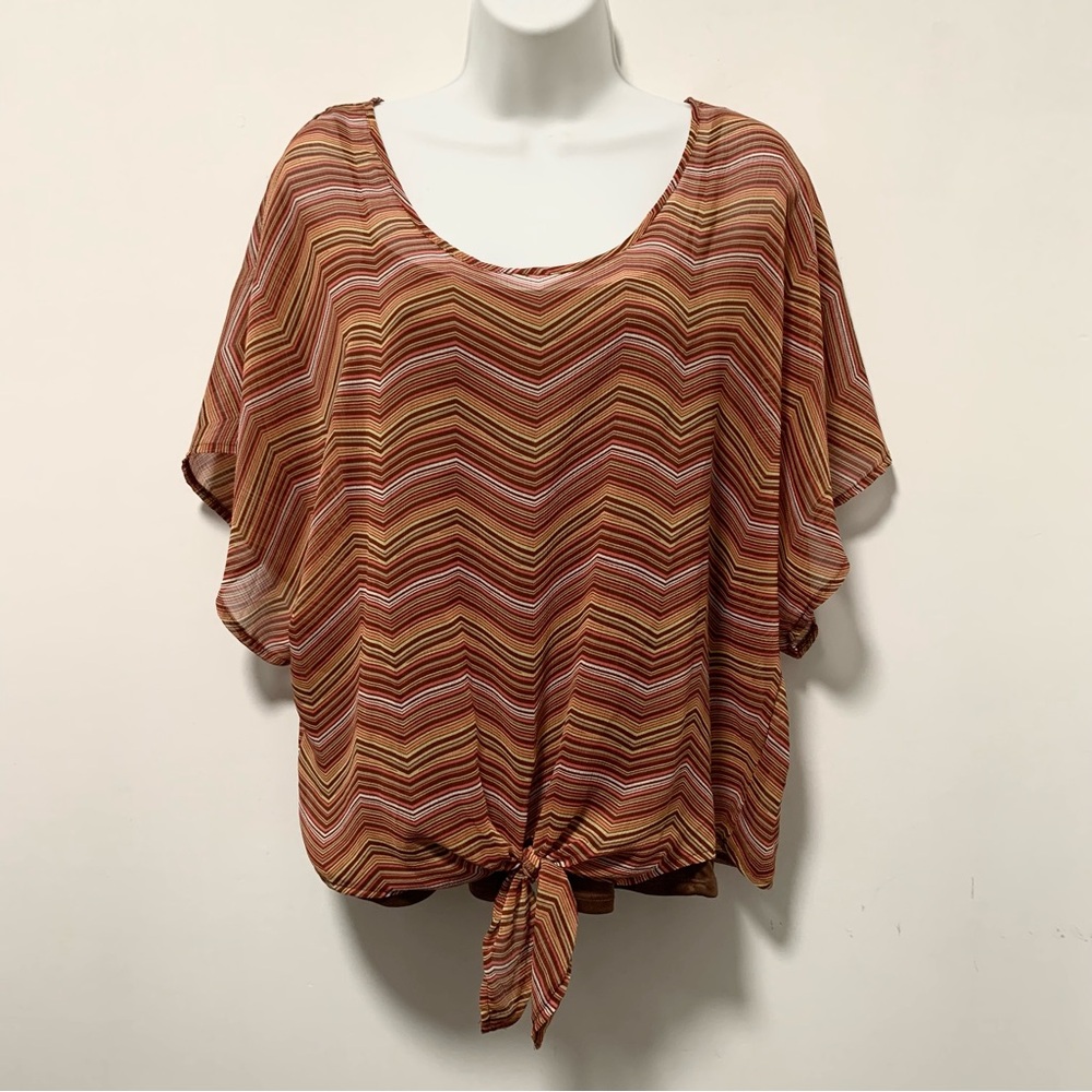 Cato Scoop Neck Tie Front Zigzag Women’s Blouse Size M